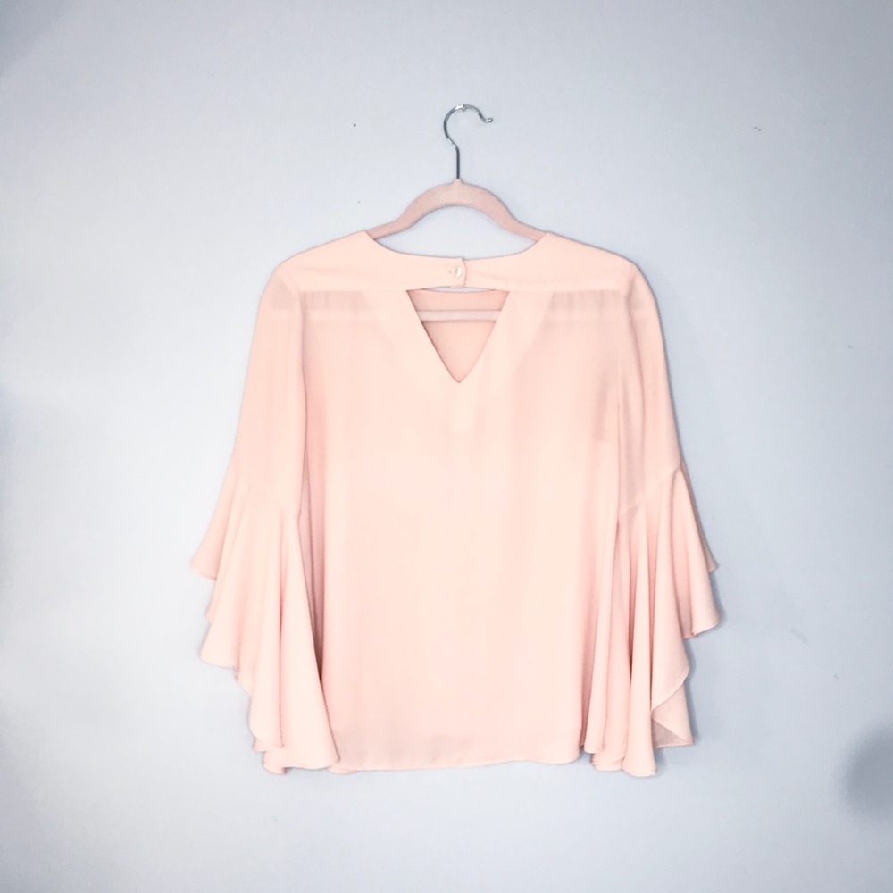 Suzy Shier Pink Blouse with Ruffle Bell Sleeves